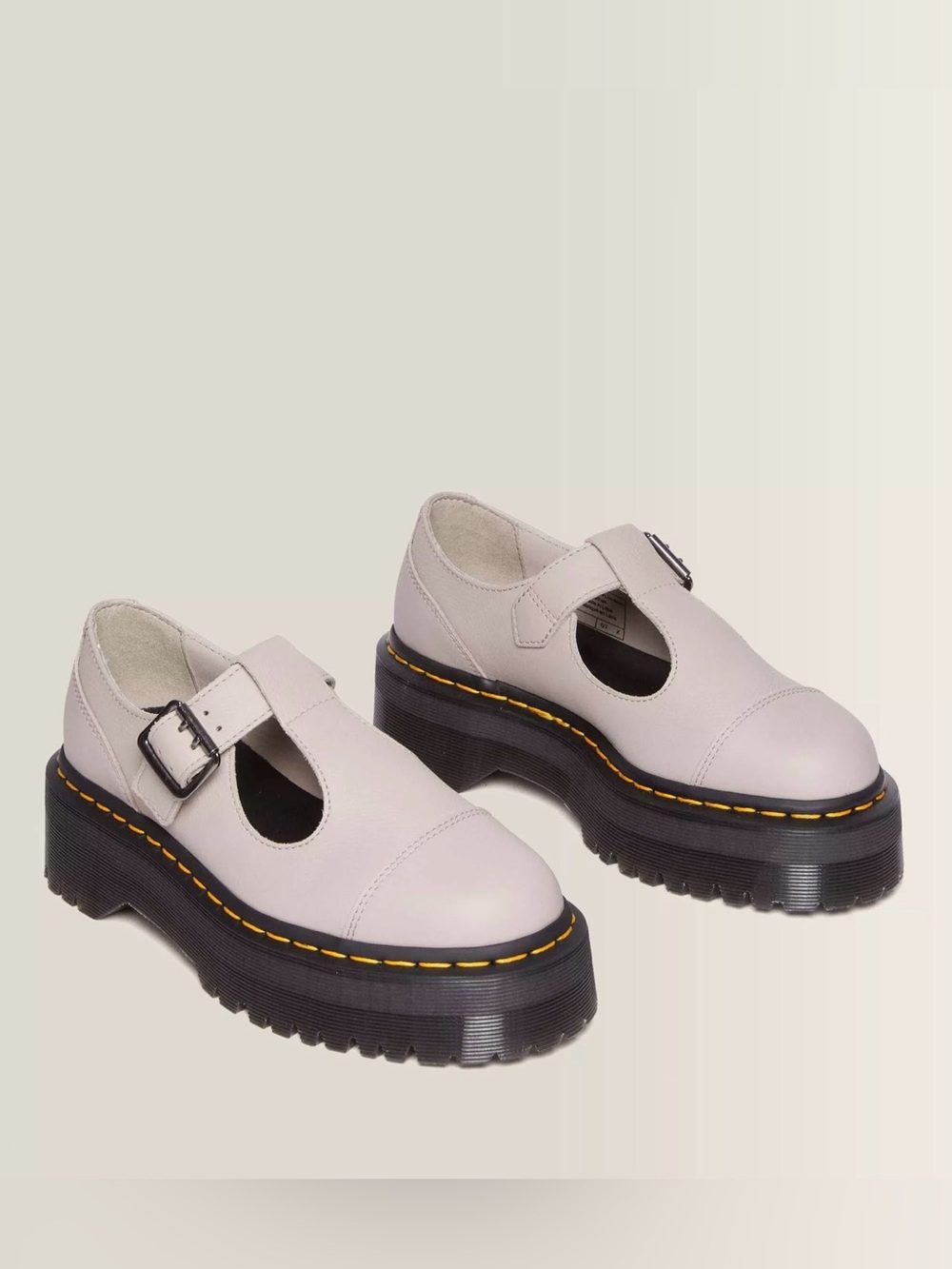Dr. Martens | Bethan Pisa Leather Platform Mary Jane Shoes in Vintage Taupe - Picture 2 of 14
